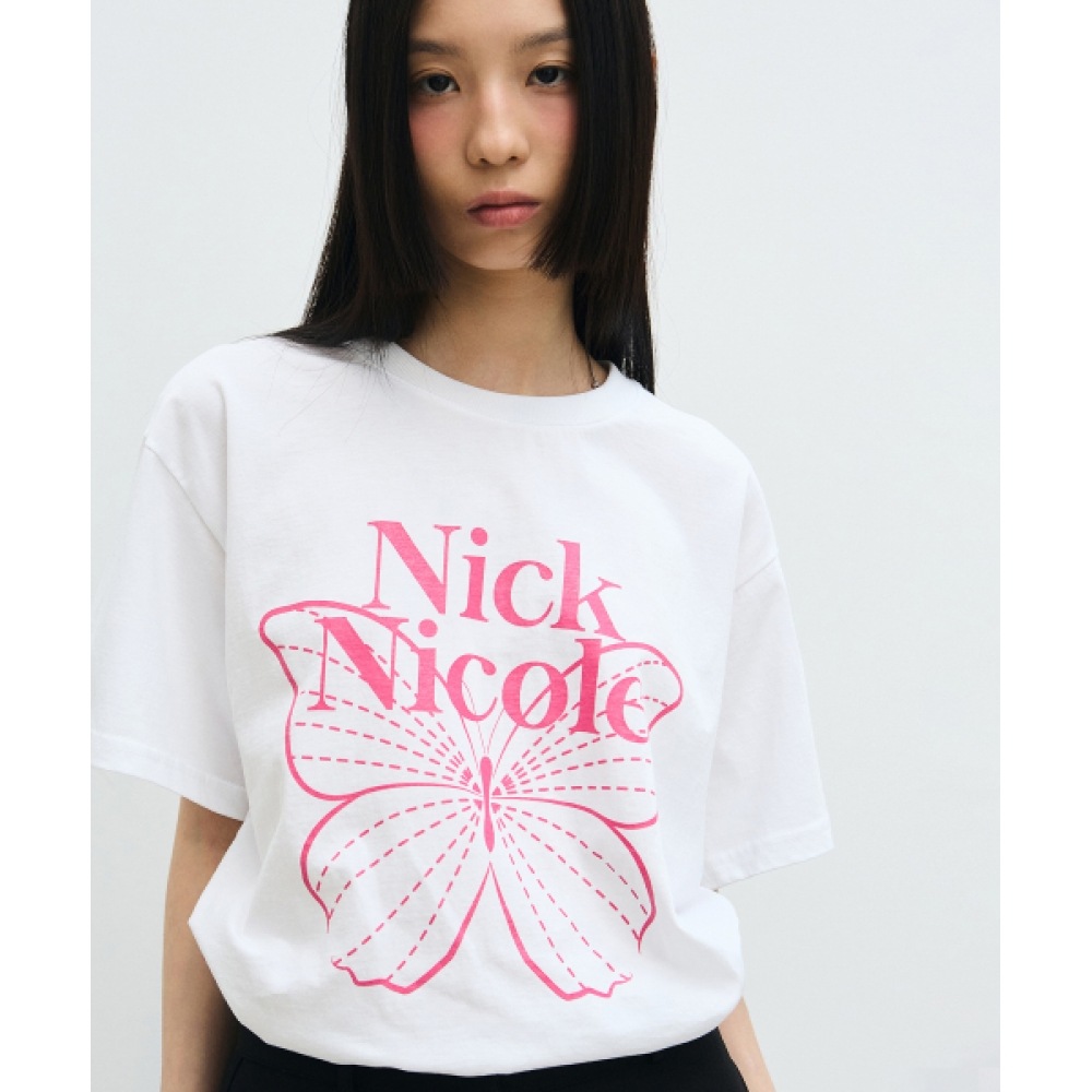 Nick & Nicole ビッグバタフライスリーブトップ_ホワイトピンク