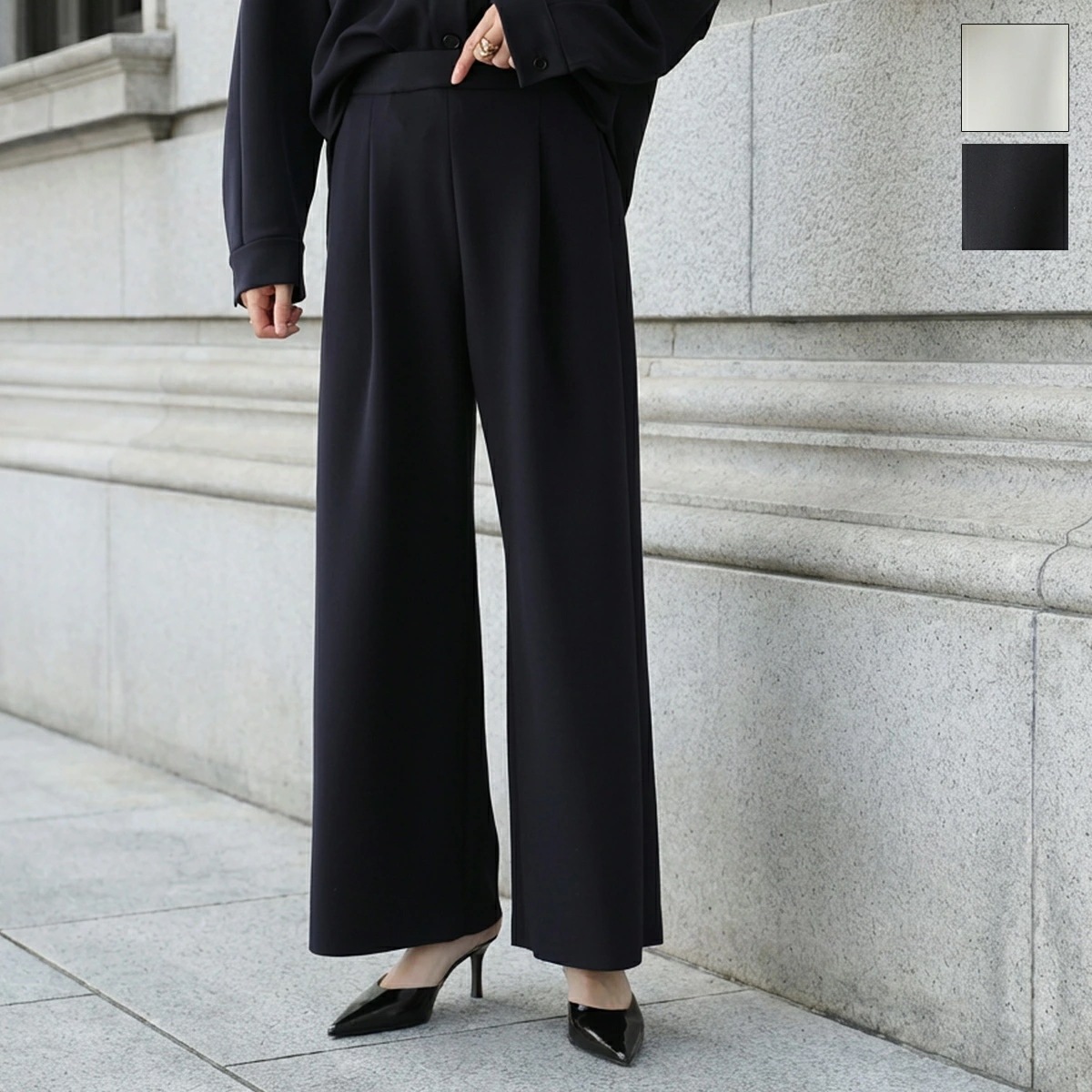 cafune カフネ ワイドパンツ 615610 レディース ダブルニット イージーパンツ ダンボール セットアップ可能 カラー3色