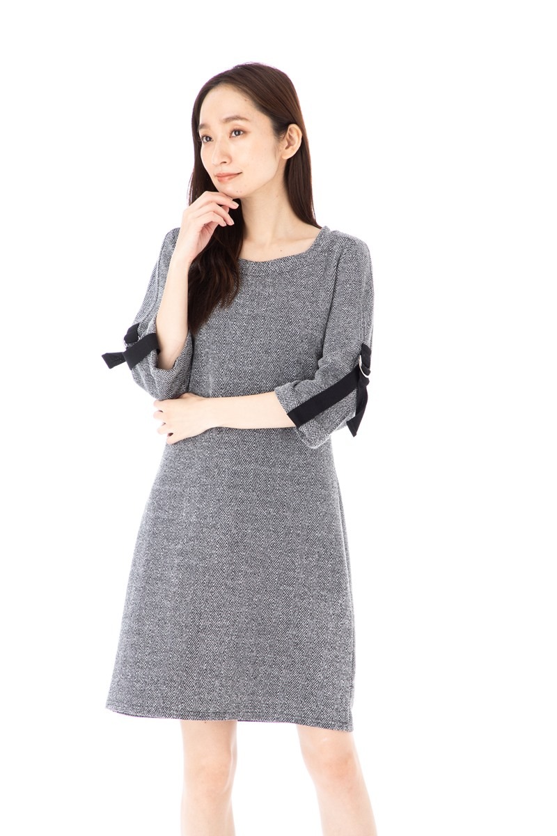 ファス(FAS)ワンピース T1 T2 T3サイズ 七分袖 ひざ丈 チェック Uネック 大人上品ワンピース レディース Fille A Suivre