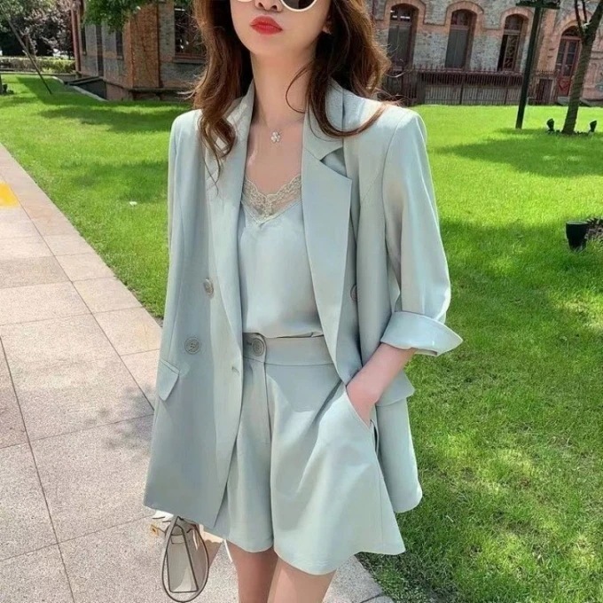 オールインワンセットアップセットアップ20代 ショートパンツ レース セットアップ LL きれいめ 大人可愛い 上品 M レディース フレア ママ 3点セット ウエストゴム 仕事 グリーン 通勤