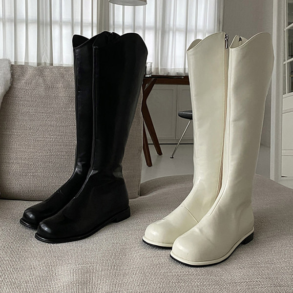 ロングブーツ ウエスタンブーツ サイドジップ オブリークトゥ