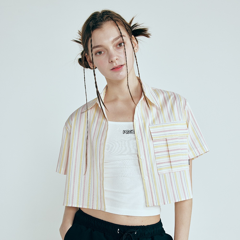 STRIPE CROP SHIRT ストライプ柄 クロップ シャツ 半袖 トップス