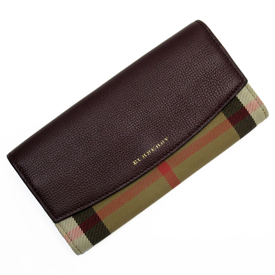 バーバリー BURBERRY 二つ折り長財布 レザー/キャンバス ボルドー×ベージュ系 ユニセックス t19510f