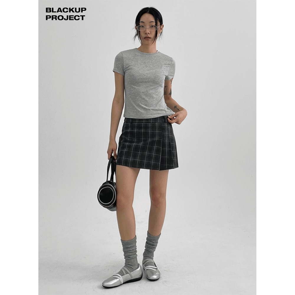 ブラックアップ [春新品] [MADE] デロチェックプリーツミニスカートパンツ