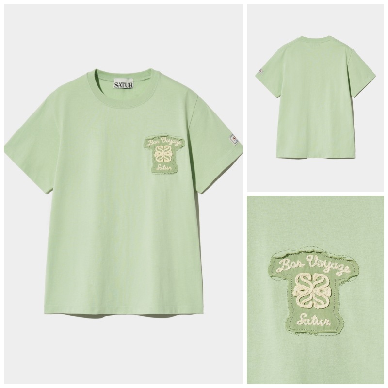 【SATUR】 (W) BON VOYAGE RAW-CUT APPLIQUE T-SHIRT : CELADON MINT
