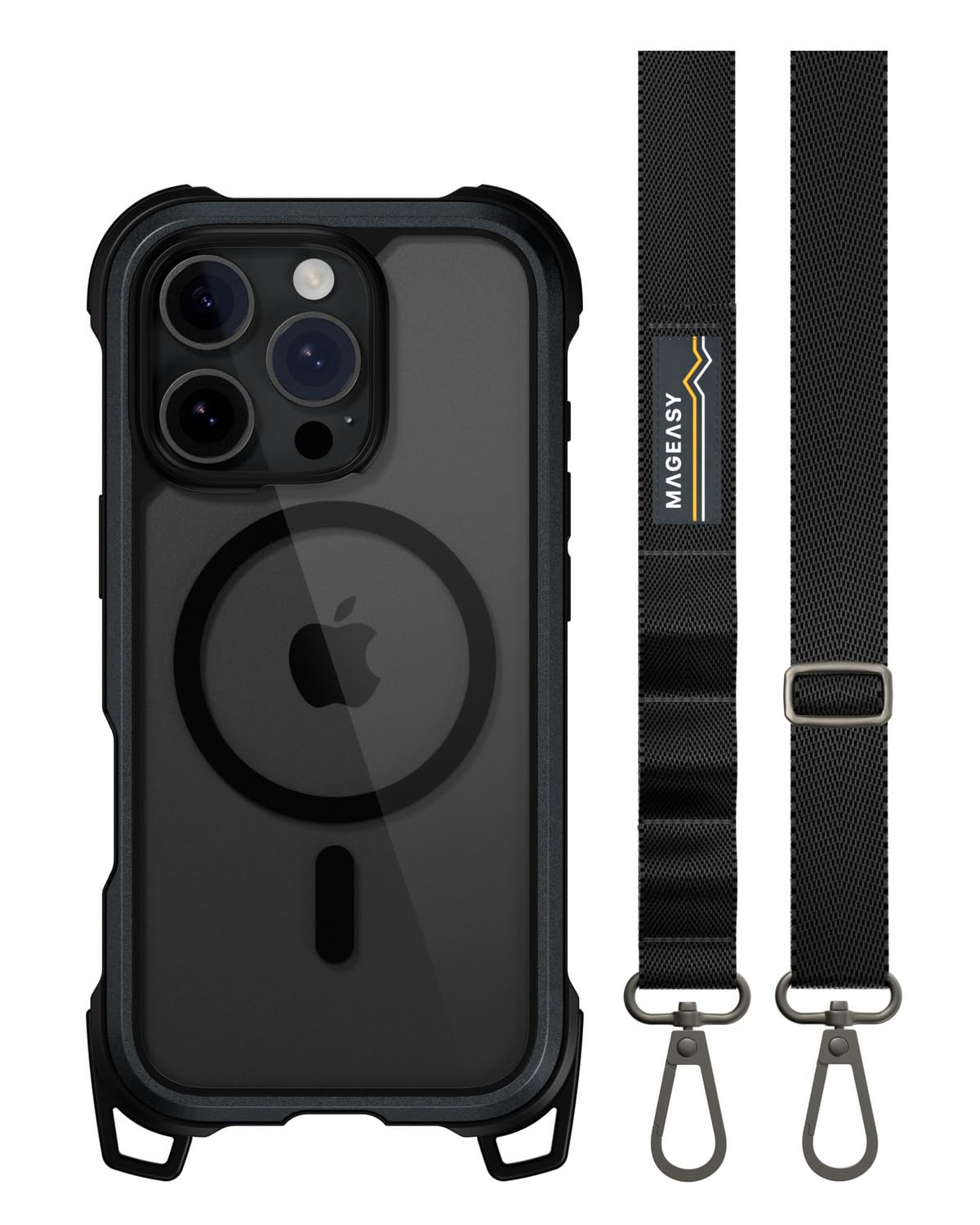 【MagEasy】 iPhone 16 Pro 対応 ケース ショルダー ストラップ 付き クリア MagSafe 対応 耐衝撃 MIL規格 マ