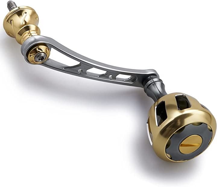 56mm リール ハンドル 32mm ノブ搭載 シマノ ダイワ 通用 スピニングリール Wheel Series ガンメタル/ゴールド(ガンメタル(ハンドル)＆ガンメタル/ゴールド)