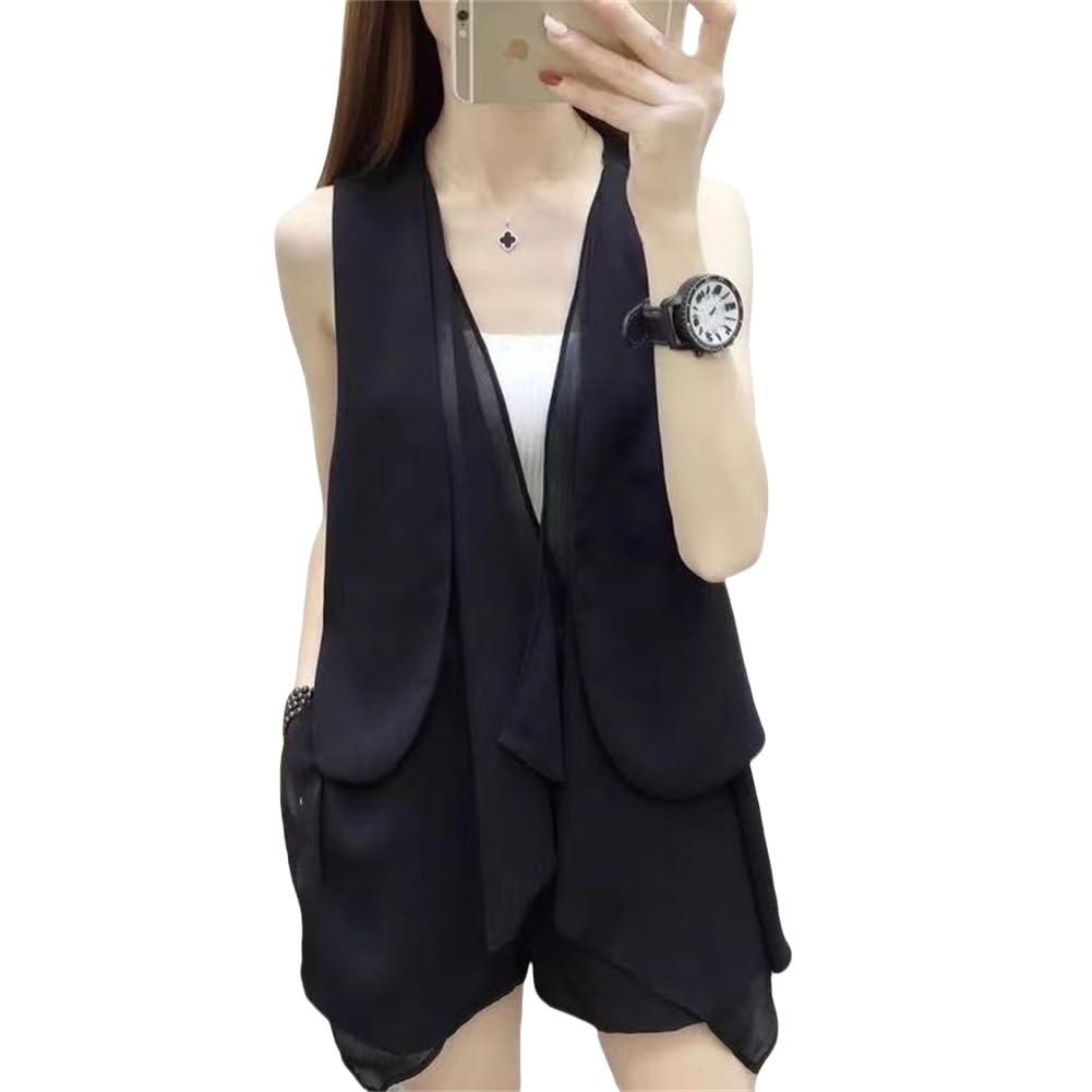 ロングベスト レディース 夏 シフォン ベスト ノースリーブ シフォントップス ジレ 薄手 ベスト おしゃれ 韓国 夏服 チョッキ カーディガン 袖なし 体型カバー 気質