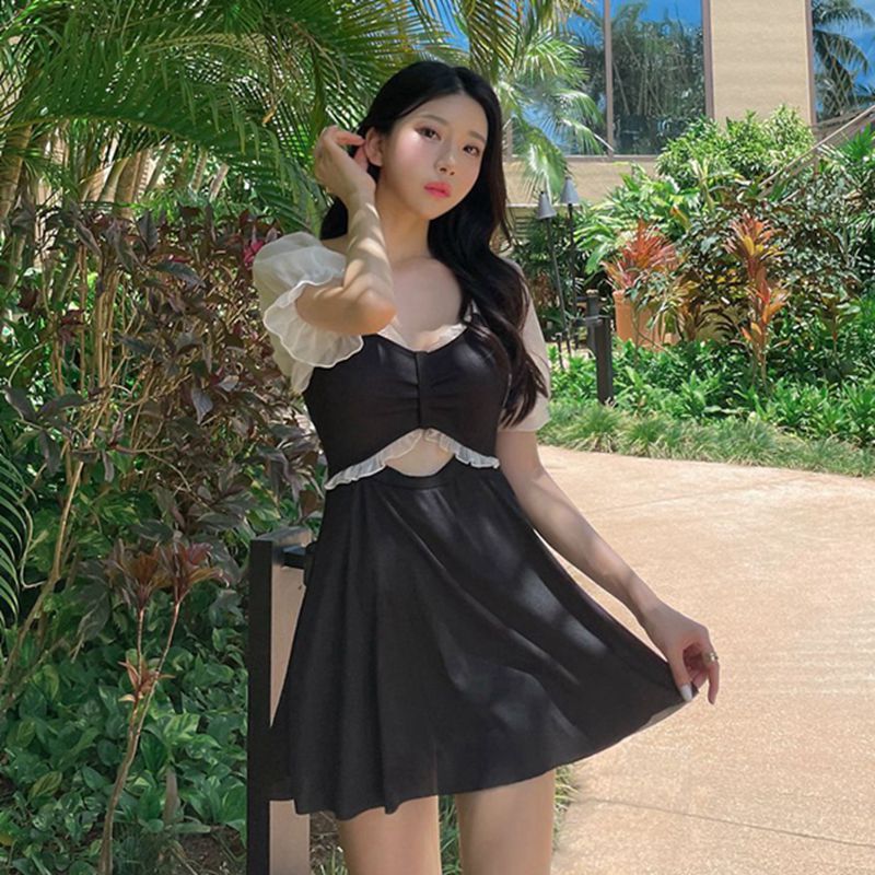 【1つ買うと10つ無料】春の水着スーツセクシーな中空腹を覆う保守的な真菌レースドレス水着女性