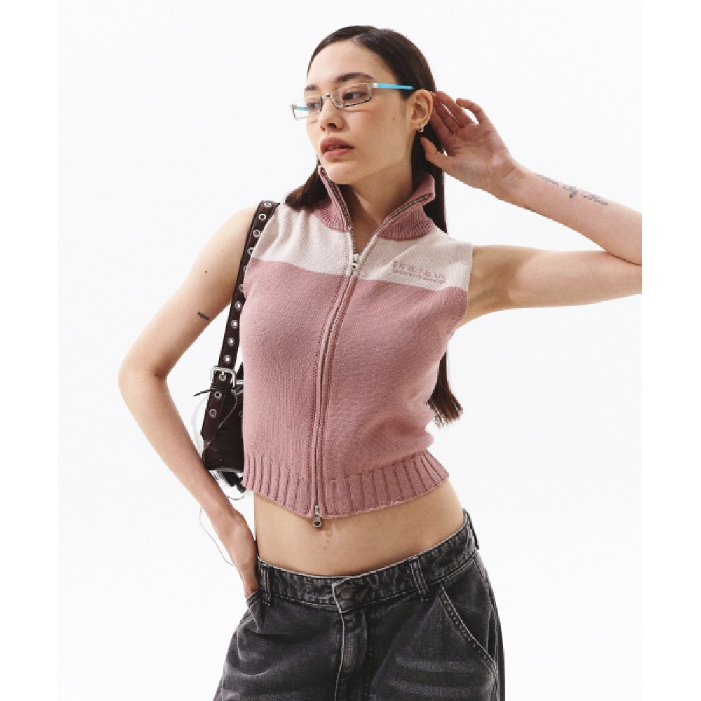 プレンダ 2トーンハイネックニットベストピンク