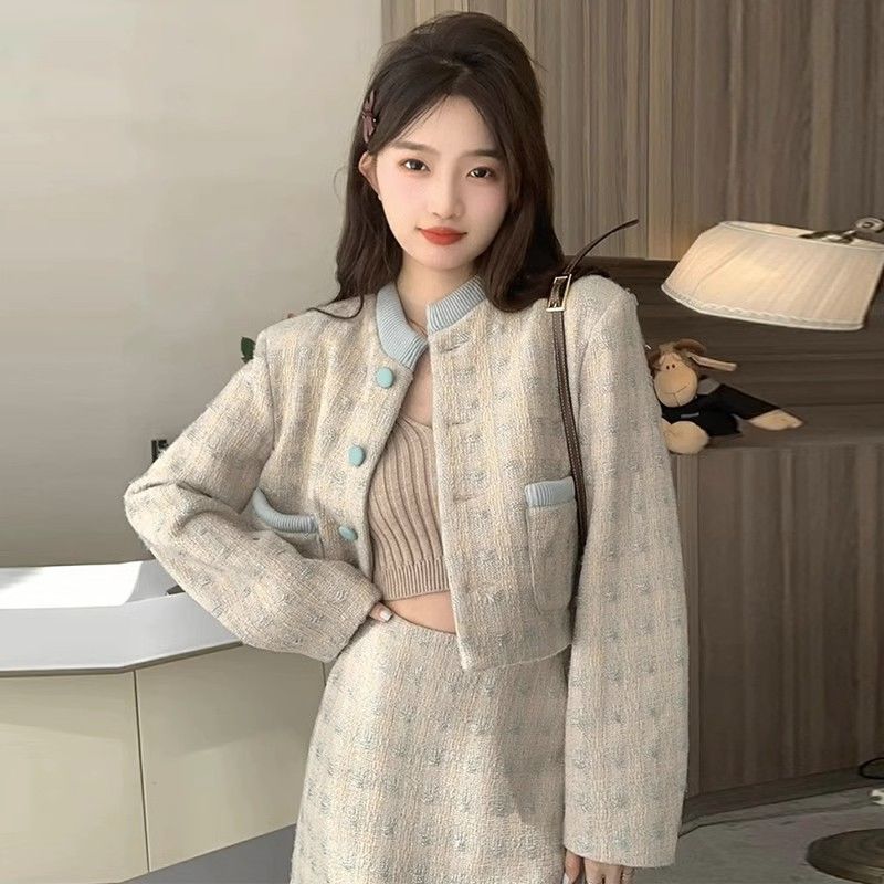 2023茶系金持ちお嬢様スーツスカート韓流ドラマ小物2点セット女性秋冬