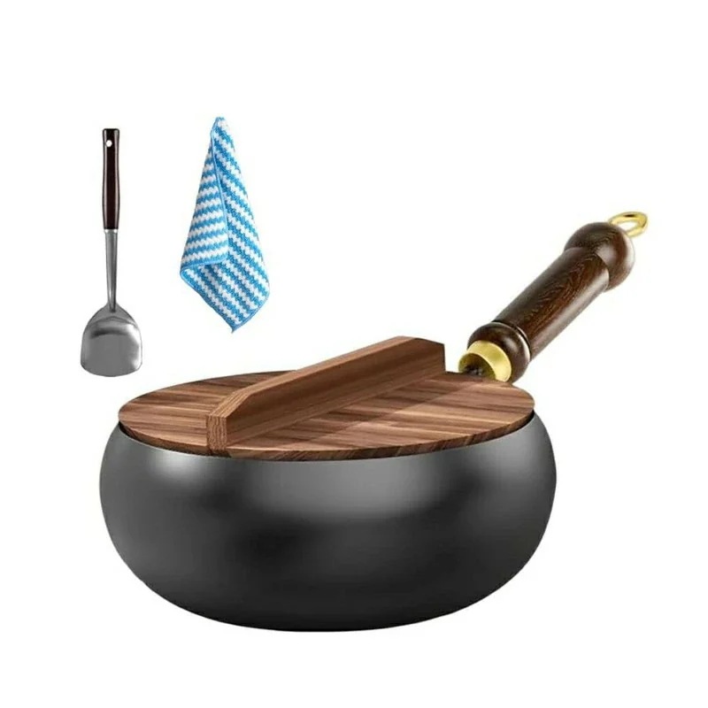 [本日の新品]匠の手作り中華鍋 高純度鉄製フライパン 無塗層 焦げ付き防止 木柄仕様 24cm 軽量省エネ ガスIH対応 家庭用業務用キャンプ用 多機能調理器具