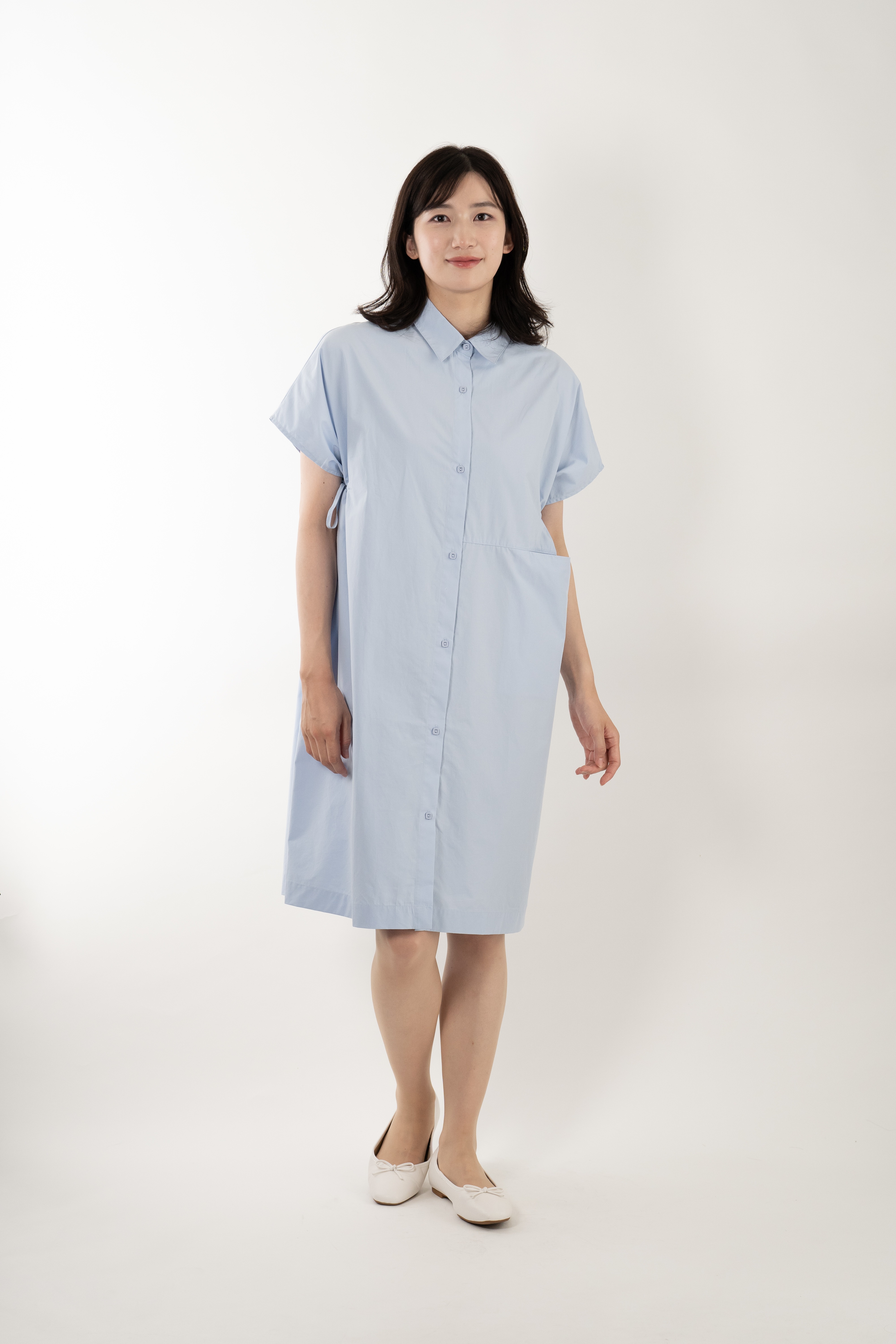 ロング ワンピース　シャツ ポケット付き　コーディネート　ロングシャツ ワンピース 無地 レディース ゆったり 通勤 きれいめ 20代 30代 40代 ブルー ベージュ