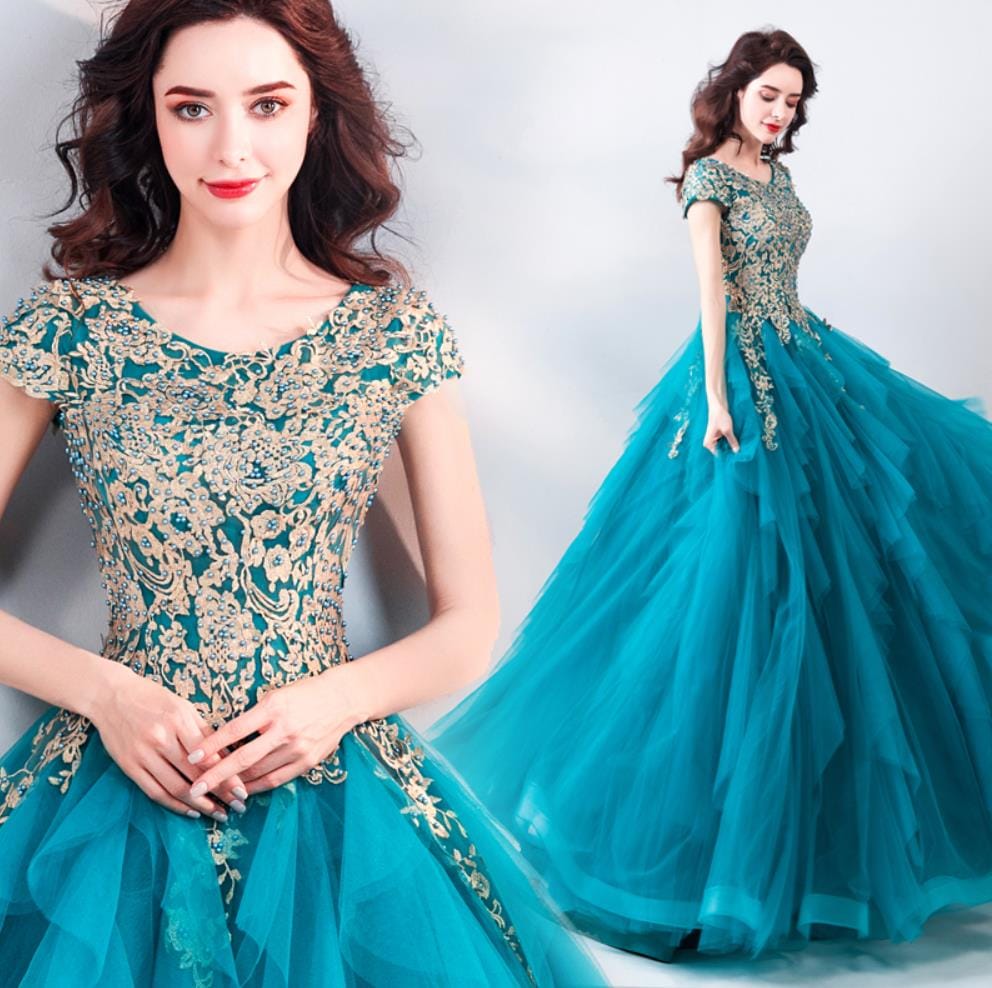 【2枚購入で100円OFF】XS-3XL レディース　ウェディングドレス　カラードレス 結婚式　花嫁 披露宴　刺繍 二次会 パーティードレス 演奏会 お嫁さん 発表会 ブルー 7,398円