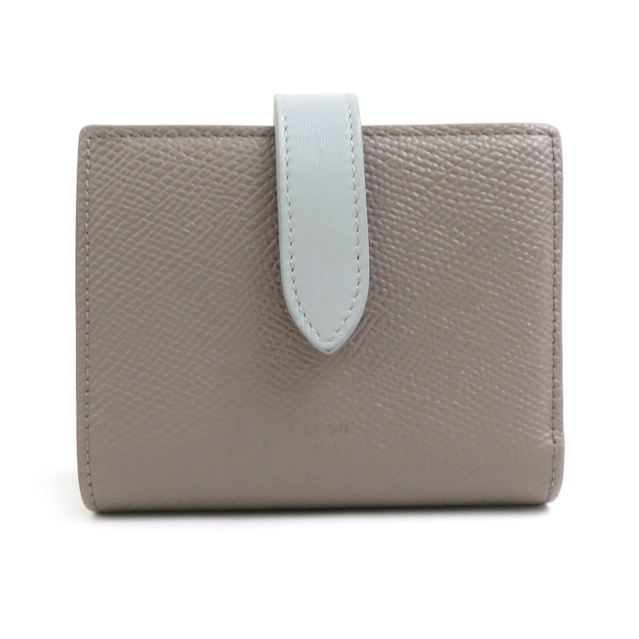 セリーヌ CELINE 二つ折り財布 レザー グレージュ×ブルーグレー レディース 55988g