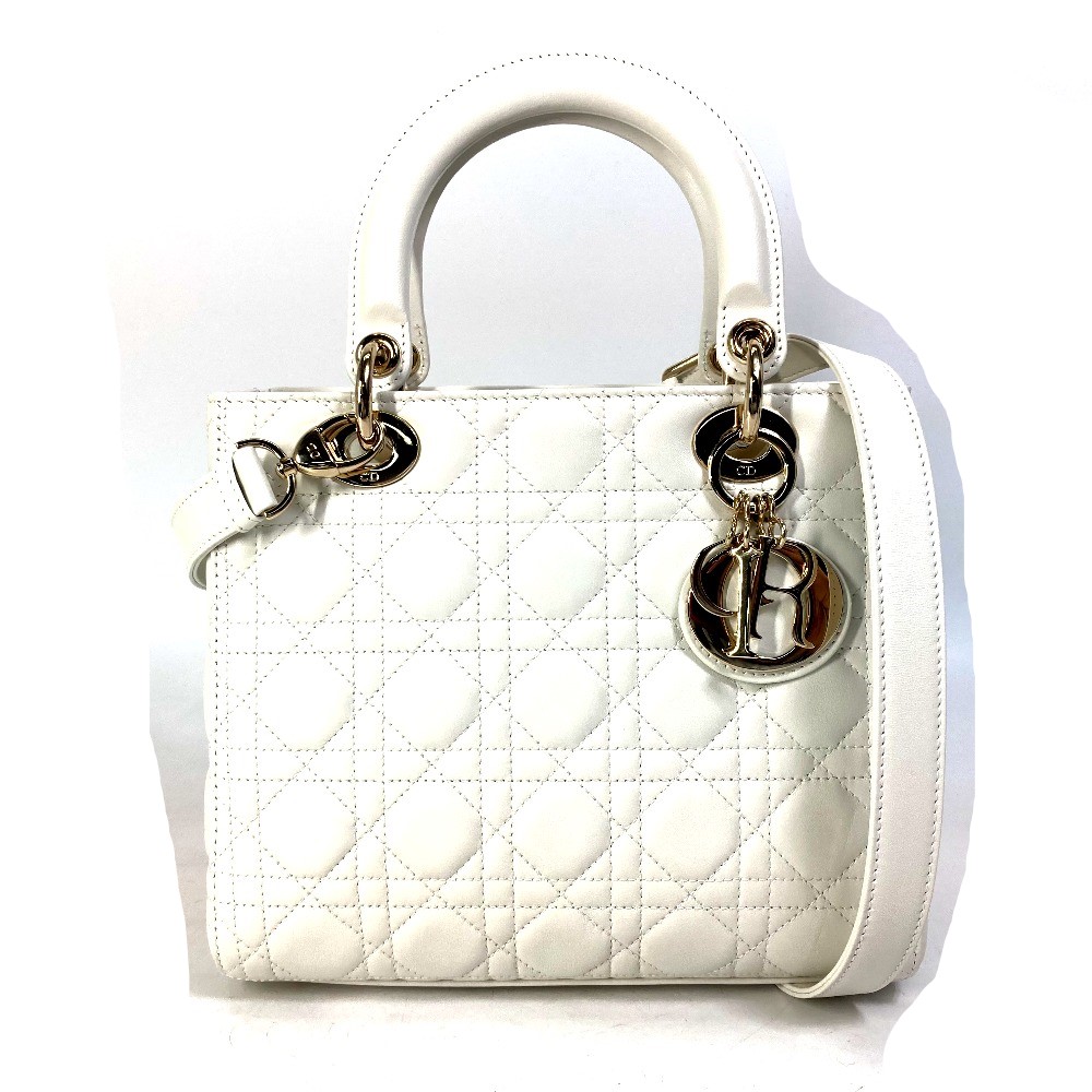 ハンドバッグ M0565ONGE_M030 レディディオール カナージュ LADY DIOR ミディアム 2WAY ショルダーバッグ 斜め掛け ラムスキン ホワイト