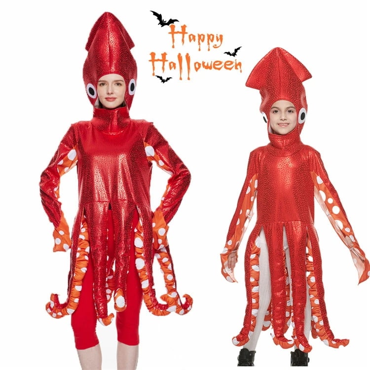 タコ イカ ハロウィン 着ぐるみ 大人 子供 親子お揃い 家族お揃い コスプレ 海鮮 面白い コスチューム パーティー イベント 宴会 仮装大会 文化祭 学園祭 舞台 発表会 cosplay ステ
