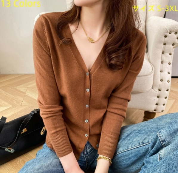 選べる13色 韓国版 ニットカーディガン 秋冬新作 ボトムス シャツ 無地 Vネックカーディガン ショートセーター レディース ゆったり コート トップス 7,559円