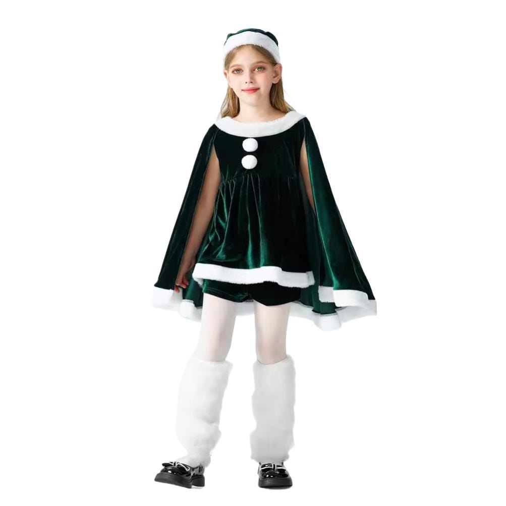 クリスマス子供服 ヨーロッパとアメリカの子供服 女の子 サンタクロース服 ショールケープ 女の子ドレス