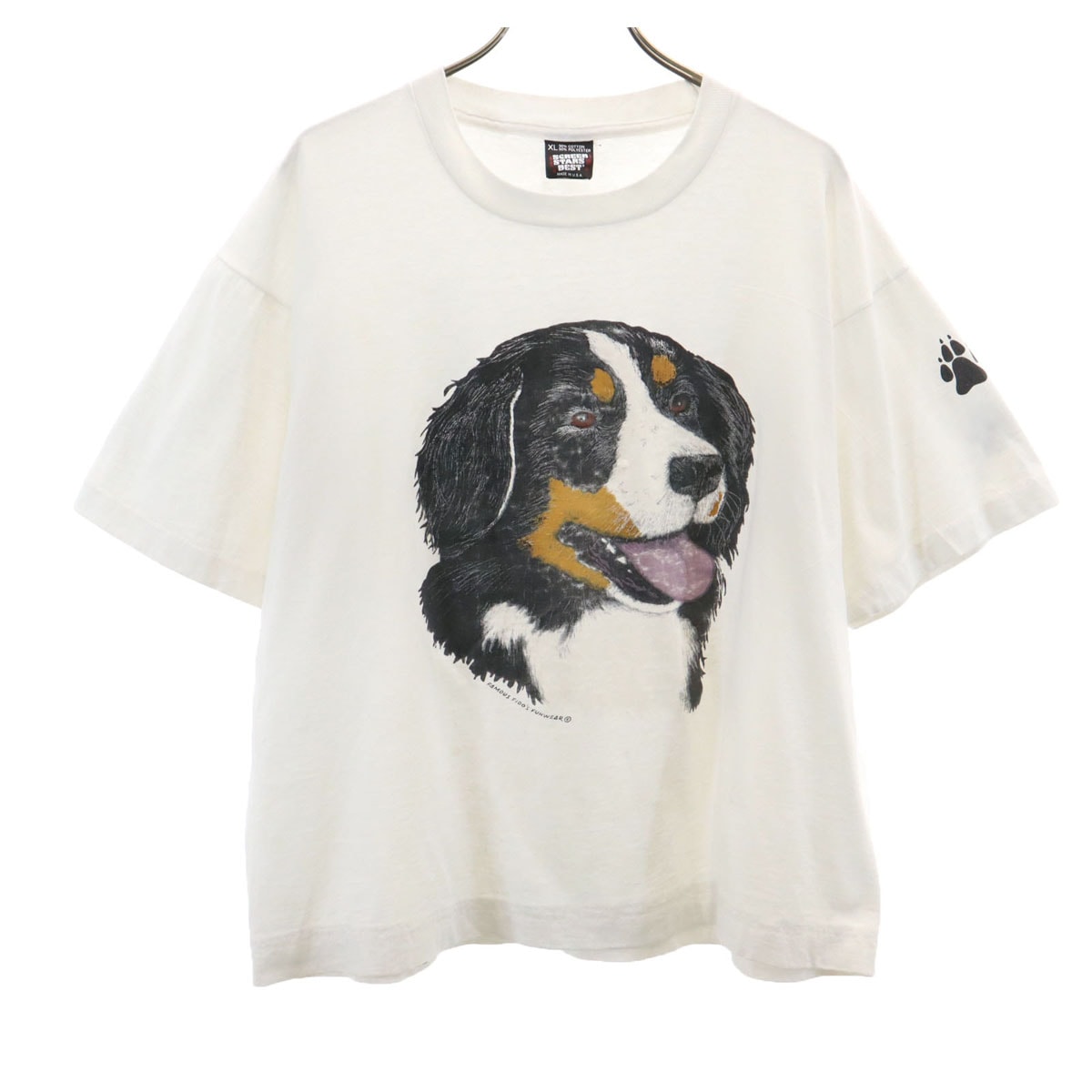FRUIT OF THE LOOM BEST フルーツオブザルーム ベスト 90s USA製 オールド ロットワイラー 半袖 Tシャツ XL ホワイト ドッグ 犬柄 レディース 古着
