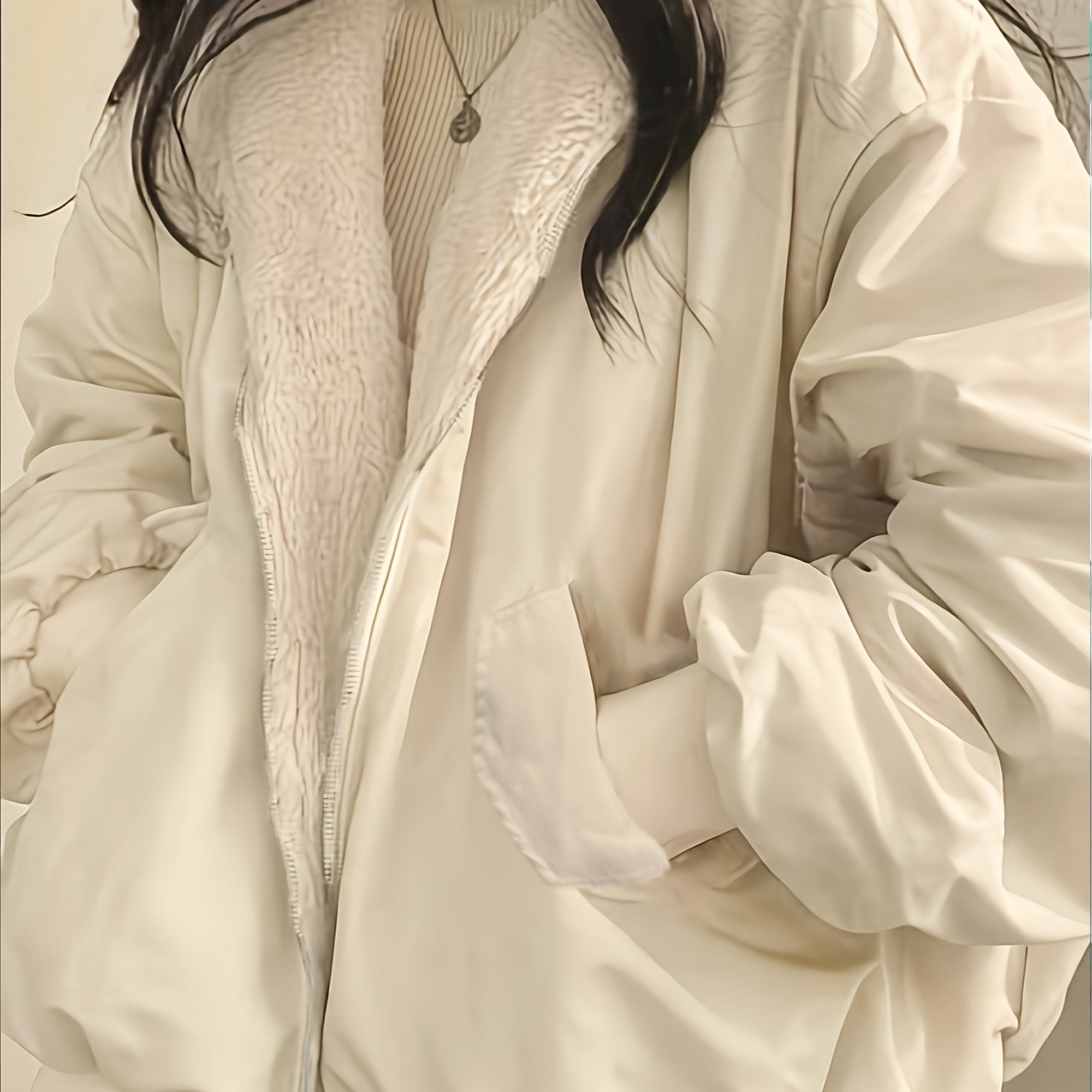 カスタマーファボリット レディース 厚手ダブルサイドウェアコート ゆったりオーバーサイズシルエット 冬新作 ジップアップフード付きカーディガンジャケット フルジッパークロージャー ロングランタンスリー