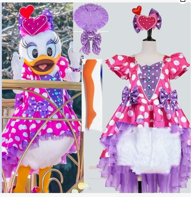 東京ディズニーランド（TDL） ディズニー・パルパルーザ ミニーのファンダーランド デイジー 髪飾り付き レプリカ衣装+靴下（尻尾なし ）風コスプレオーダー衣装