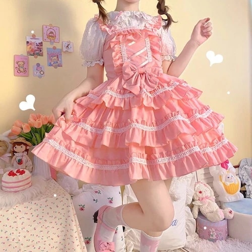 【3日で出荷】選べるスカート丈 フリルJSKワンピース レディース　ゆめかわいい　ロリータ　ロリィタ 量産型　地雷系 可愛い　かわいい