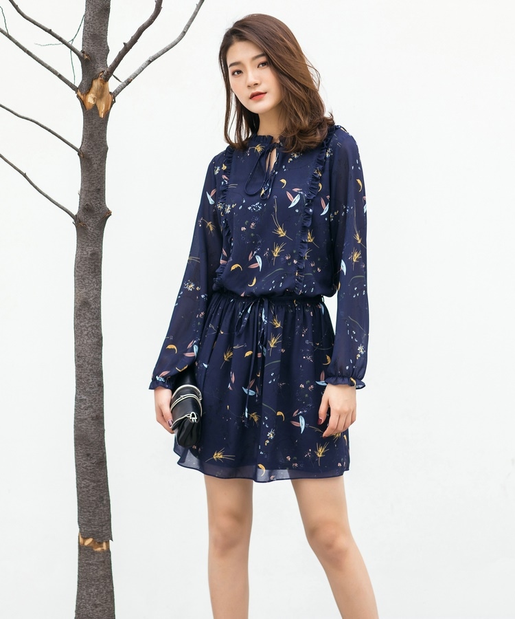 1141．花柄フリルミニワンピース（ブルー）