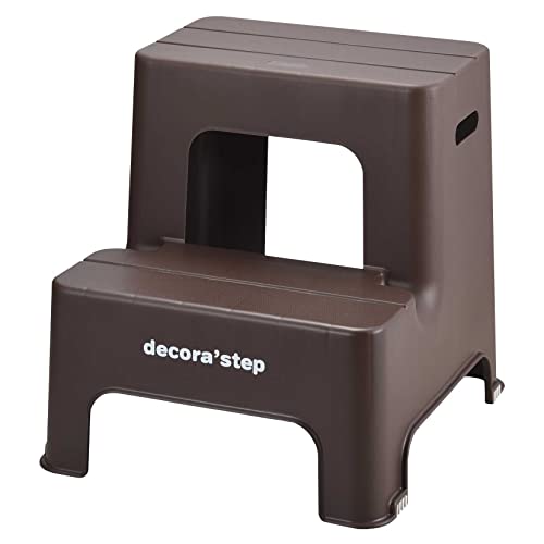 サンカ デコラステップ 踏み台 昇降ステップ台 ブラウン 2段 広い足のせ部分と滑り止め加工 インテリアになじむおしゃれでかわいい丸いフォルム 耐荷重100kg 軽量設計 日本製 子供 トイレ 玄関