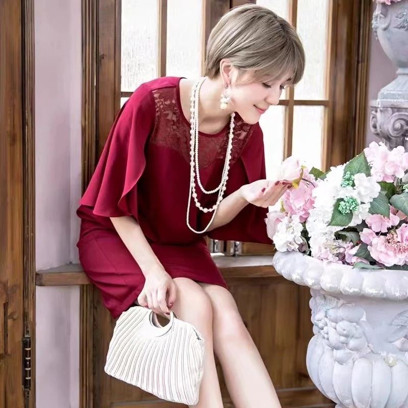 パーティードレス ワンピース 結婚式 ドレス パーティー 大きいサイズ レース 総レース 二次会 お呼ばれ 服 大人 半袖 長袖 2018新作