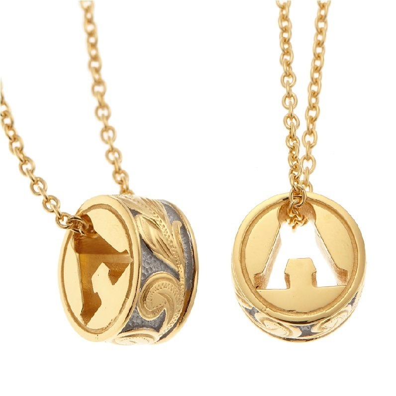 ネックレス レディース サージカルステンレス製 イニシャル ハワイアンジュエリー シルバーピンクゴー