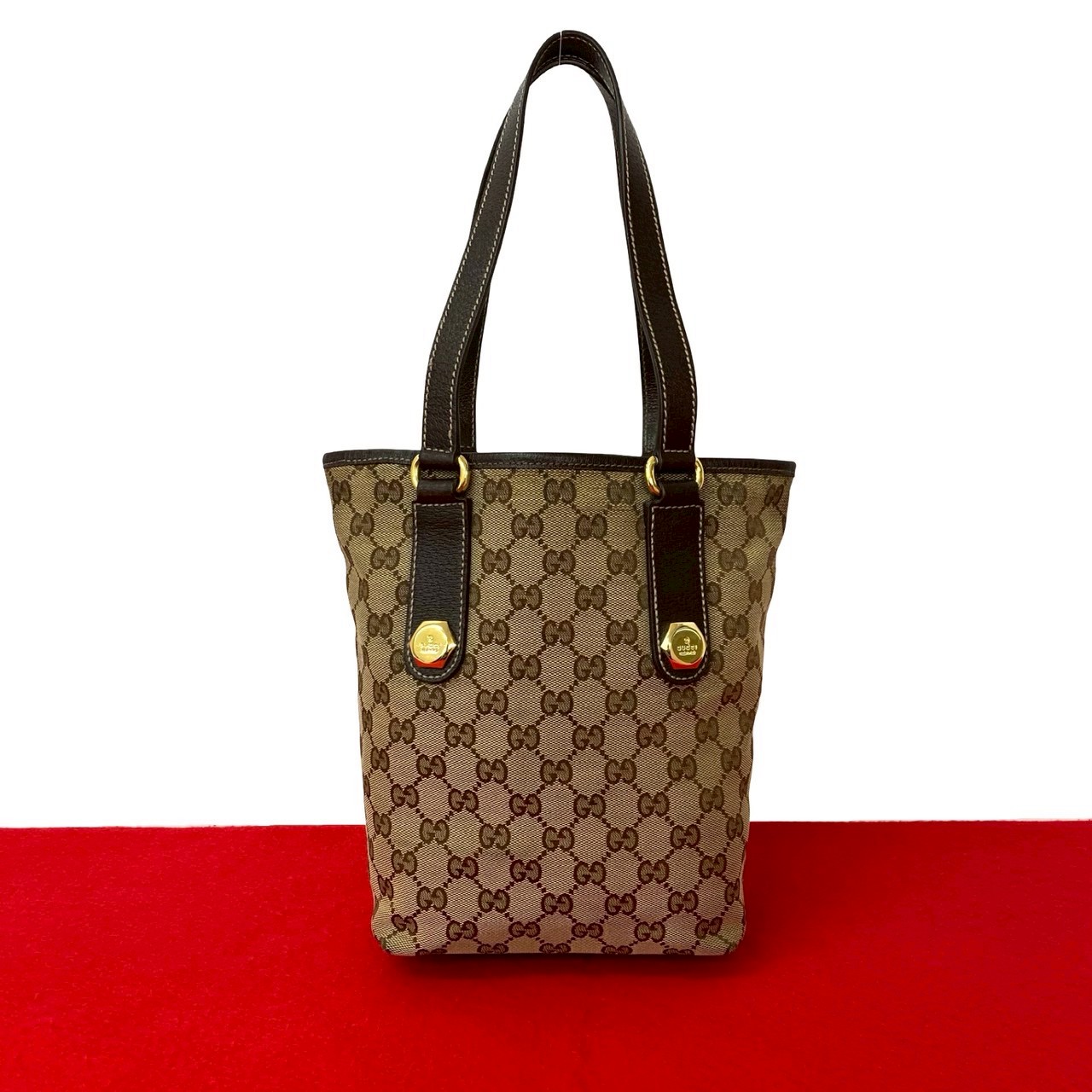 GG キャンバストートバッグ レザー キャンバス ブラウン 57141