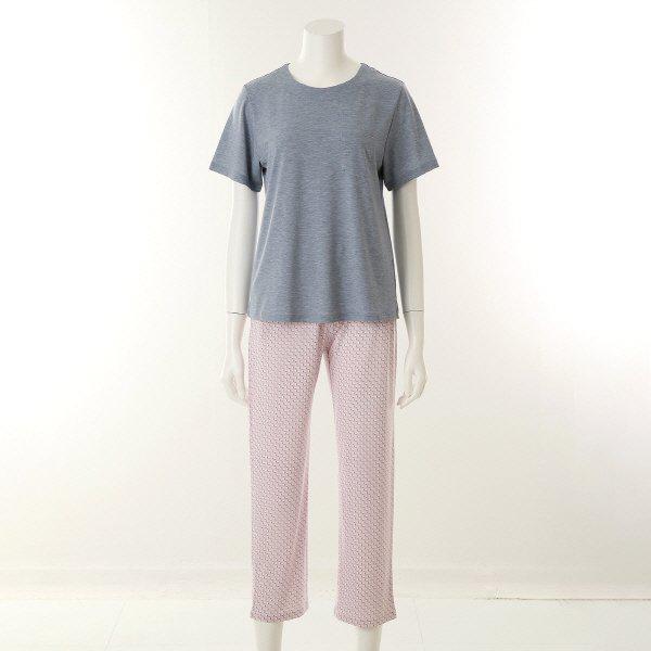 [] VEV3901FVEP3901F ベーシックな無地トップスと幾何学模様のパンツセット