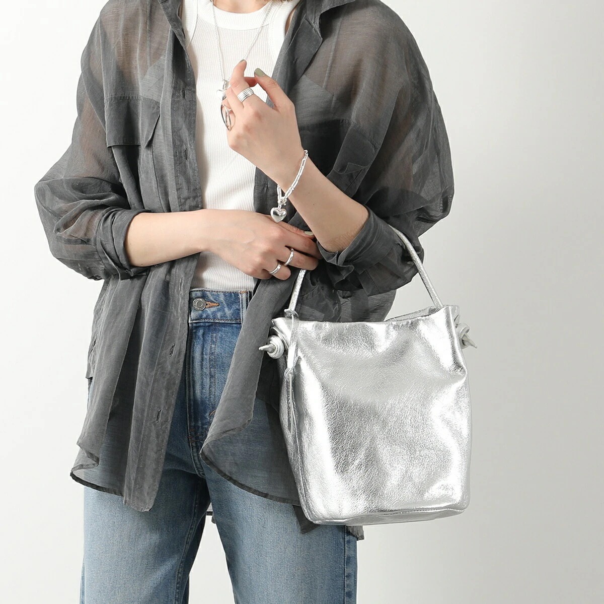 MARCO MASI マルコマージ ハンドバッグ 3585 LAMINATO レディース メタリック レザー バケツバッグ 鞄 SILVER/B01