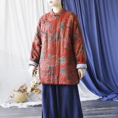 オリジナル　文芸　復古　立襟　ゆったり　コウモリ袖　綿入れ　民族風　婦人服コート