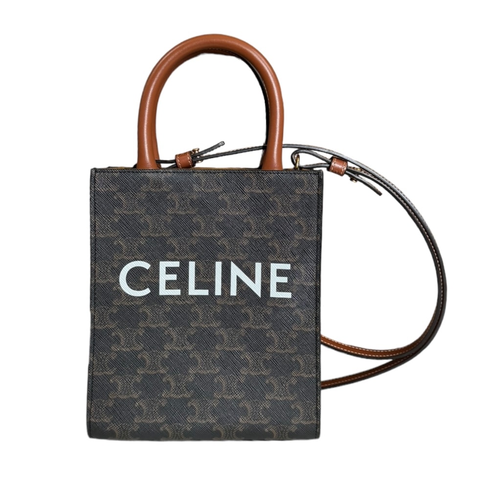 セリーヌ ミニバーティカルカバ トリオンフ ショルダーバッグ コーティングキャンバス 194372 ブラウン CELINE 中古 美品