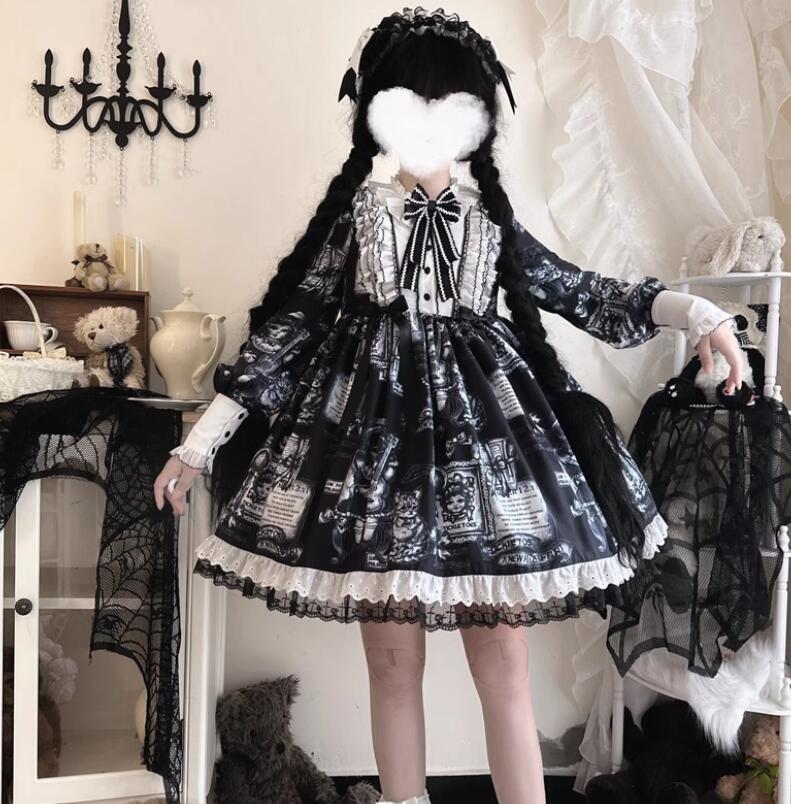 【新作登場 最安値!】144ロリータ　OPワンピース　ゴスロリ コスプレ メイド服 コスチューム 文化祭 学園祭 衣装 仮装 ハロウィン おすすめ 可愛い 長袖 ドレス JSK　日常　写真　舞
