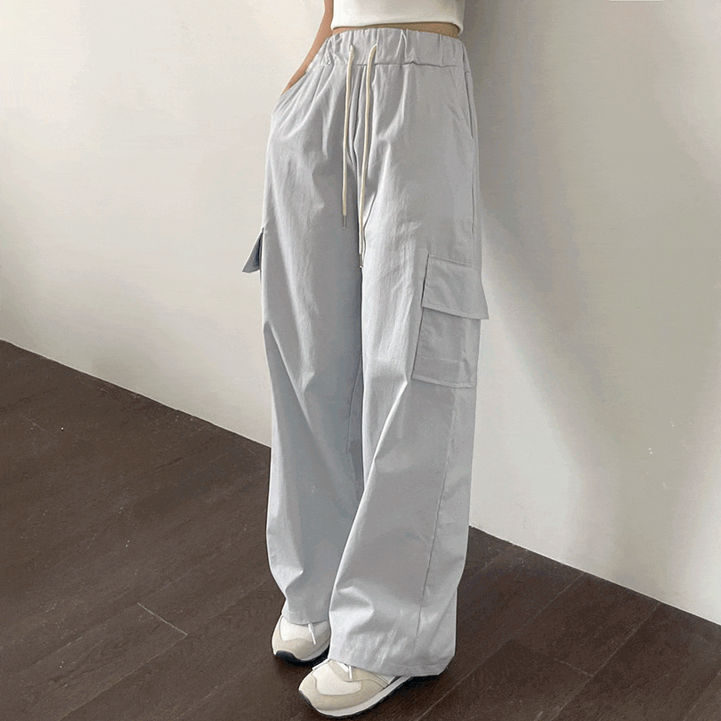 韓国の女性ファッション / [4color] ウエストゴムワイドカーゴパンツ pt1267