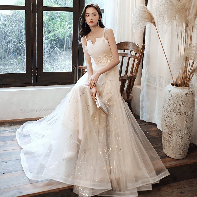 【2枚購入で 3oo円OFF！】女性のためのストラップドレス 2025 メッシュスパンコール宴会ブライズメイドドレス気質ブ妖精ドレス