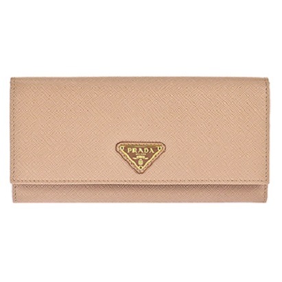 PRADA 1MH132S-TRIANG-CAMMEO プラダ スナップ長財布 チェーン付パスケース 型押レザー ベージュ/ゴールド