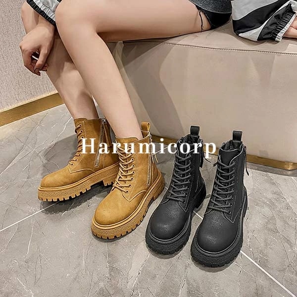 【即納】本革 ブーツ レディース 裏起毛 厚底 ショートブーツ 編み上げ レザーブーツ レースアップブーツ 幅広 シューズ 靴 くつ 軽量 美脚 きれいめ おしゃれ 大きいサイズ 小さいサイズ 脚長