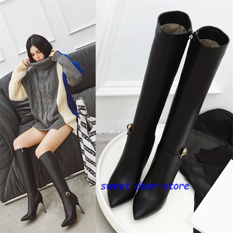 ロングブーツ 大きいサイズ シューズ 防寒 脚長 ハイヒールブーツ ジョッキーブーツ 長靴 レディース シューズ 22cm26.5cm ピンヒール 裏起毛 美脚