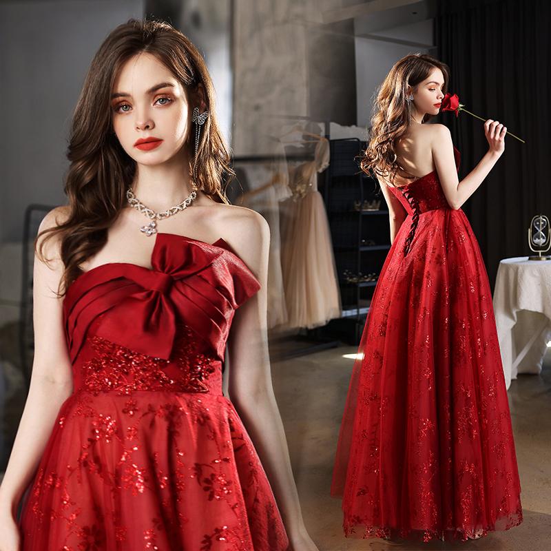 カラードレス ロングドレス ビスチェ レッド 演奏会 発表会 イブニングドレス パーティー コンサート ウェディングドレス 結婚式 二次会 花嫁 披露宴 前撮り