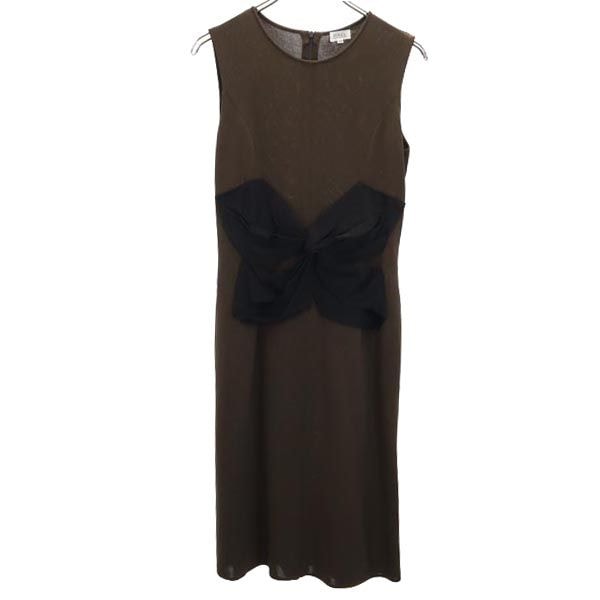 日本製 リボンデザイン ノースリーブ リボンデザイン ワンピース 42 ブラウン系 レディース