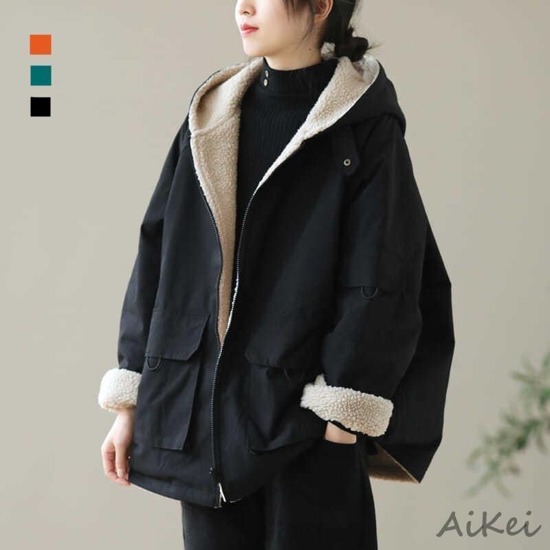 ボアコート レディース アウター フード付き 裏起毛 秋 冬 ジャケット 大きいサイズ 婦人服 カジュアル 大人 体型カバー ゆったり 無地