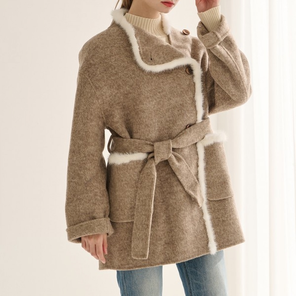 (UNIKE) スノーラップカラーウールコート