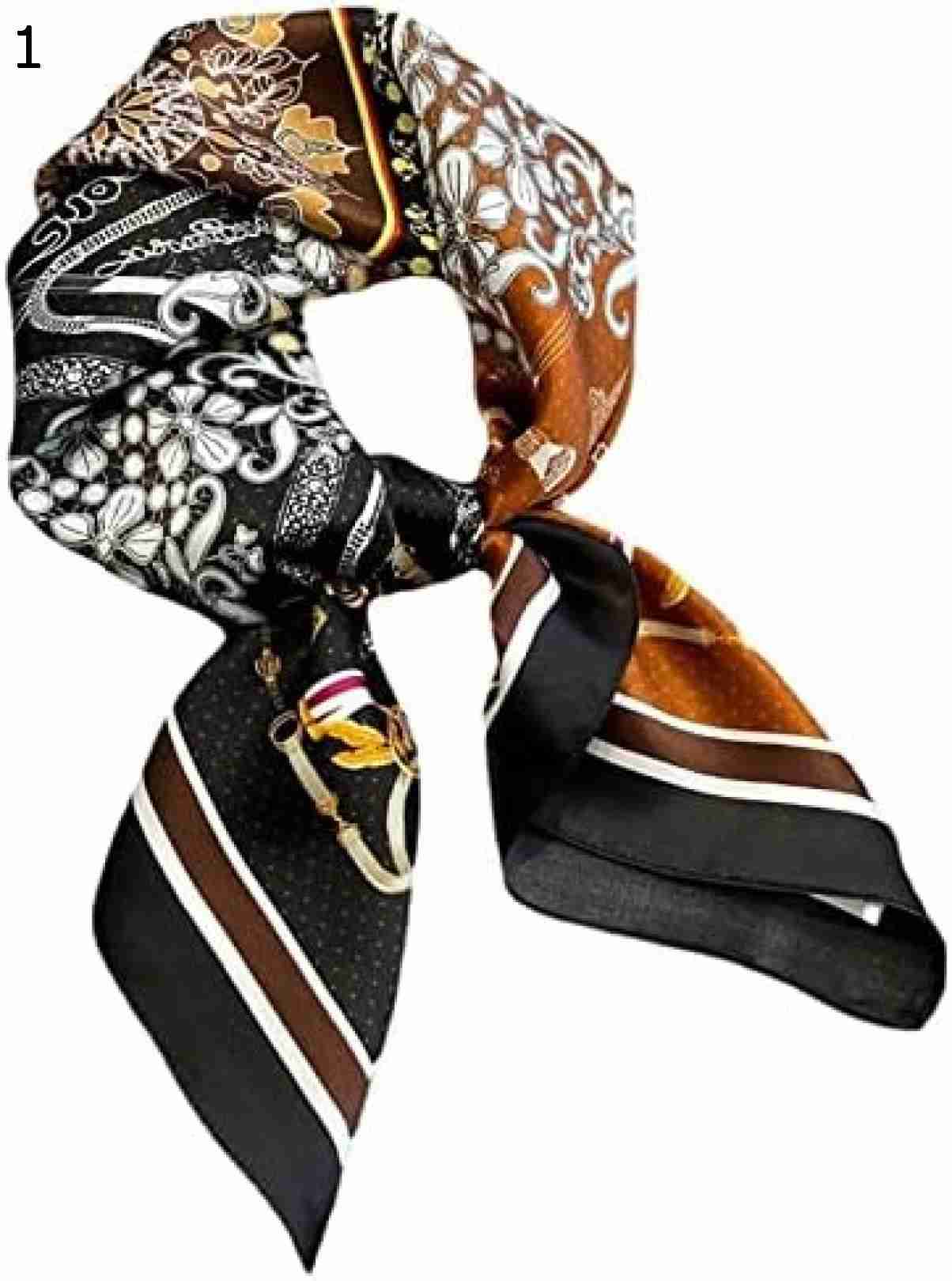 【20%OFFクーポン～】レディース スカーフ 春と秋の薄いパッチワーク 2 色ボタニカル チェーン巻き裾 70 センチメートル スカーフ装飾的な正方形のスカーフ バッグ飾り 髪飾り 春夏 海辺 旅