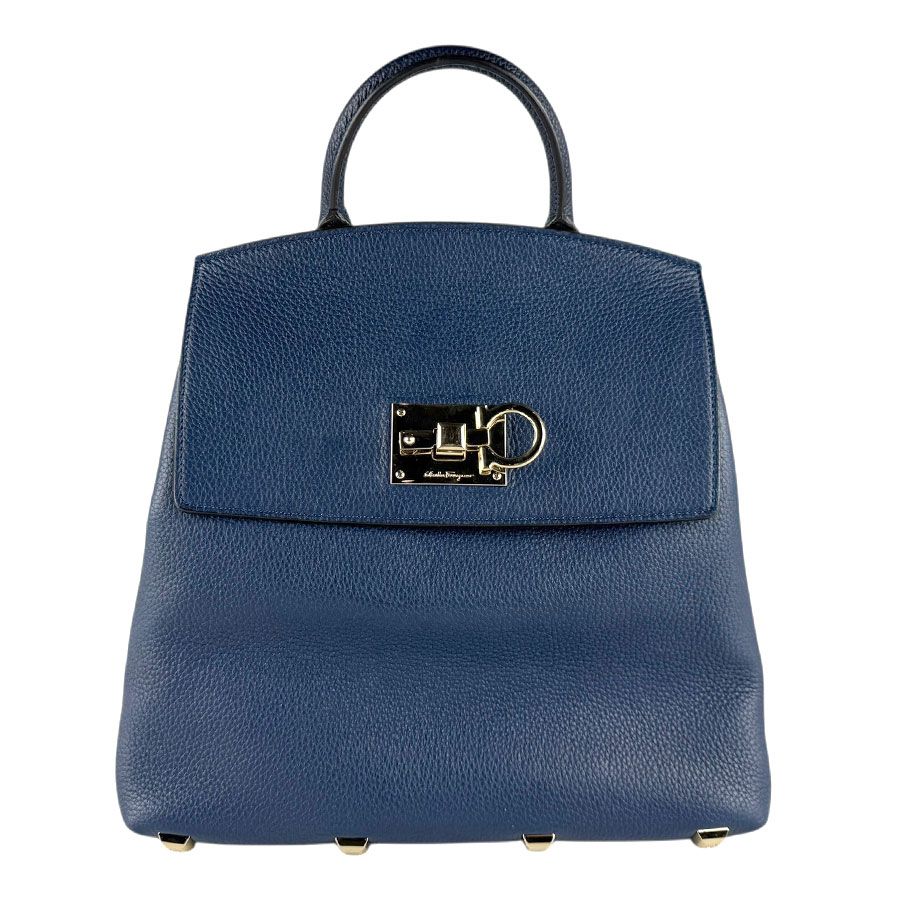 サルヴァトーレフェラガモ Salvatore Ferragamo リュック ガンチーニ レザー ネイビー ゴールド レディース z8568