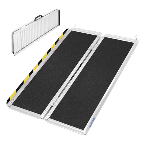 LIEKUMM 車椅子 スロープ 長さ121*幅75.5cm 段差スロープ 軽量アルミ製 耐荷重300 折りたたみ 滑り止め ハンドル付き 敷