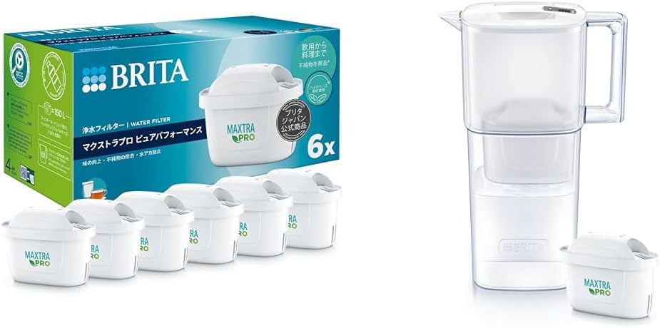 【セット買い】ブリタ 浄水器 交換用 カートリッジ 6個入り 【日本正規品】 + ポット型 浄水器 リクエリろ過水容量:1.15L(全容量:2.2L) カートリッジ 1個付き 【日本正規品】